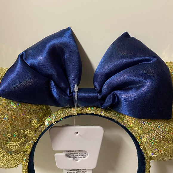 Disney Minnie Ear Headband 50th Anniversary Gold Sequin With EARidescent Blue - Picture 5 of 12